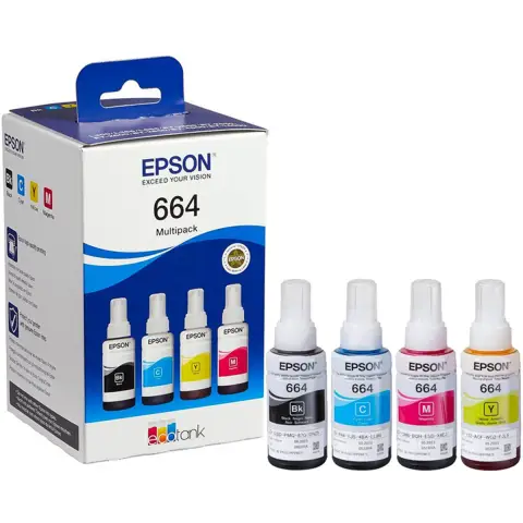 Zestaw tuszy Epson EcoTank T664 do L100/110/200/210 | 4x70ml | CMYK